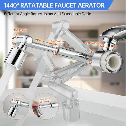 Vista 2 de YYKBZ 1440° Extensión de Filtro de Agua Giratoria para Lavabo Aireador, 2 Modos Giratorios para Lavado de Cara y Ojos en Baño/Cocina, Extensión