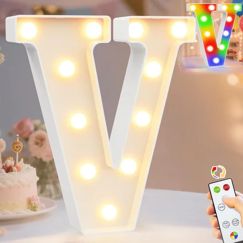 Vista 8 de Pooqla Letras con luces LED de marquesina, letras decorativas iluminadas en blanco cálido y blanco frío, letras del alfabeto iluminadas para niños