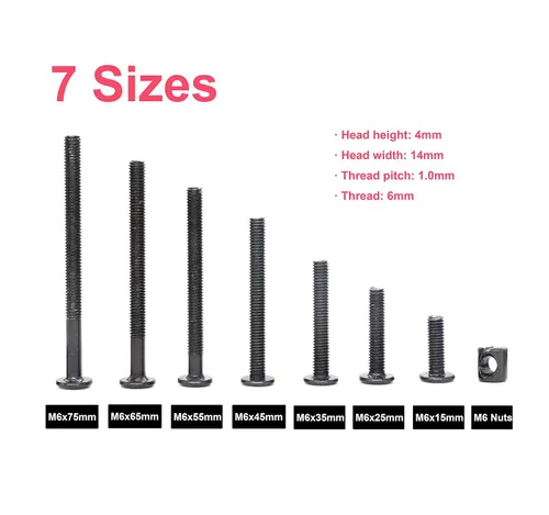 Vista 3 de cSeao 100 tornillos de cuna M6 para cuna de bebé, tornillos hexagonales negros para construir muebles de cuna, sillas de cuna, 0.591 in, 0.984 in
