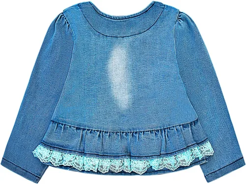 Vista 8 de Peacolate 6M-4Years Primavera Otoño Bebé Niñas Ropa Conjunto 3pcs Manga Larga Vestido Denim Chaqueta y Jeans Azul Lace