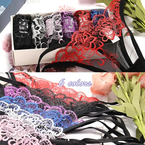 Vista 7 de HTRUIYA Bragas de lazo lateral sexy para mujer, tanga, ajustable, transparente, hilo de malla, ropa
