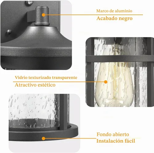 Vista 3 de Iluminación de pared al aire libre del anochecer al amanecer, linterna de pared al aire libre con sensor, luz de pared exterior antioxidante
