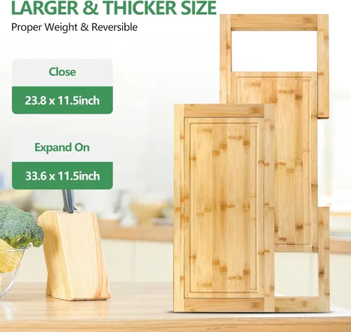 Vista 7 de Hifybaty - Tabla de cortar sobre el fregadero, tabla de cortar extensible sobre el fregadero, tablas de cortar de bambú con ranura para jugo, tabla