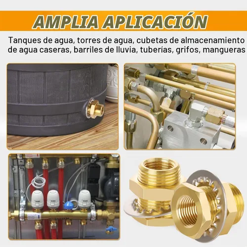 Vista 6 de KOOTNAS Paquete de 2 Accesorios de Mamparo de Latón Macizo, 1/2 NPT Cónico Hembra 1" Rosca Macho Recta Conector de Latón con Anillo Ondulado