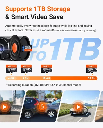 Vista 5 de Vantrue N4 Pro S 4K Cámara de tablero de 3 canales, triple STARVIS 2