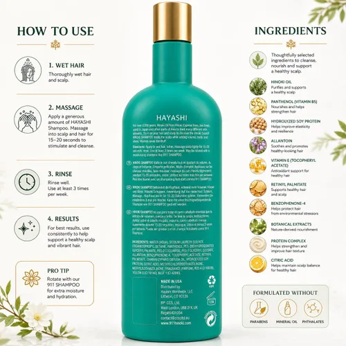 Vista 3 de Hayashi System Hinoki Champú para cabello fino, 10.1 onzas líquidas