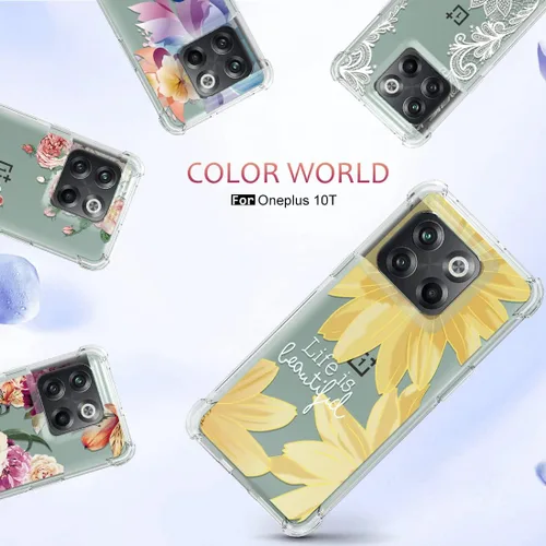 Vista 6 de Osophter Funda para OnePlus 10T – Transparente Niña Mujer Flor Floral con Protector de Pantalla con Esquinas Reforzadas TPU Flexible Funda