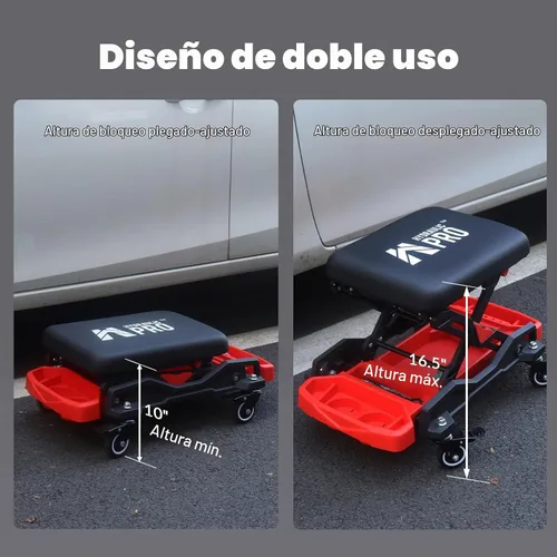 Vista 4 de Asiento de arrastre automotriz con ruedas rodantes, taburete mecánico con capacidad de 300 libras, taburete de garaje resistente con almohadilla
