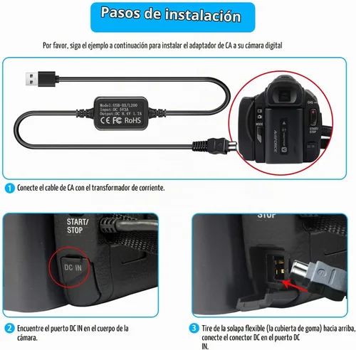 Vista 4 de Cable de alimentación USB AC-L200 cargador para videocámara Sony