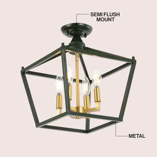 Vista 5 de JONATHAN Y Plains JYL7610H - Farol semiempotrado de hierro con 4 luces de 12 pulgadas, diseño de pagoda de marco abierto moderno de granja con jaula