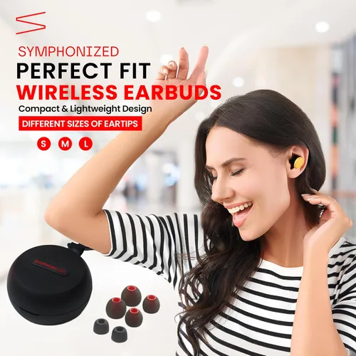 Vista 9 de Symphonized Auriculares inalámbricos de madera con graves profundos, 35 horas de reproducción de sonido 3D. Cancelación de ruido con micrófono.