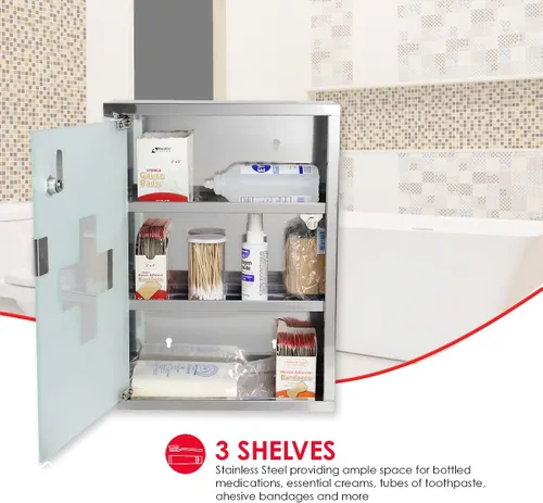 Vista 5 de Home Basics MC35180 - Botiquín para medicinas, 12 x 16 x 4.75 pulgadas, color plateado