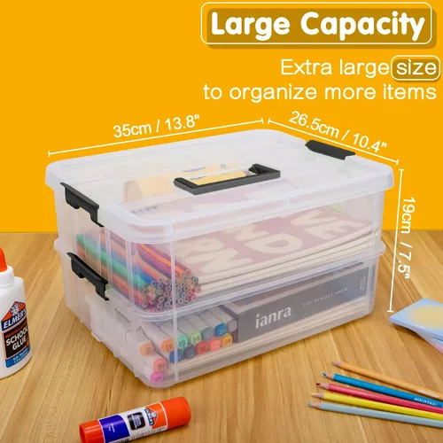 Vista 2 de TERGOO Contenedores de almacenamiento de plástico de 2 capas con tapas, caja transparente multiusos apilable y portátil, organizadores portátiles