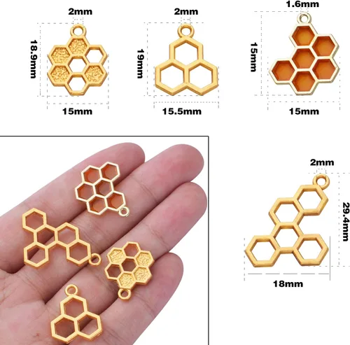 Vista 3 de BronaGrand 50 dijes esmaltados de nido de abeja de aleación de abeja con parte trasera abierta, bisel colgante para collar, pulsera, manualidades