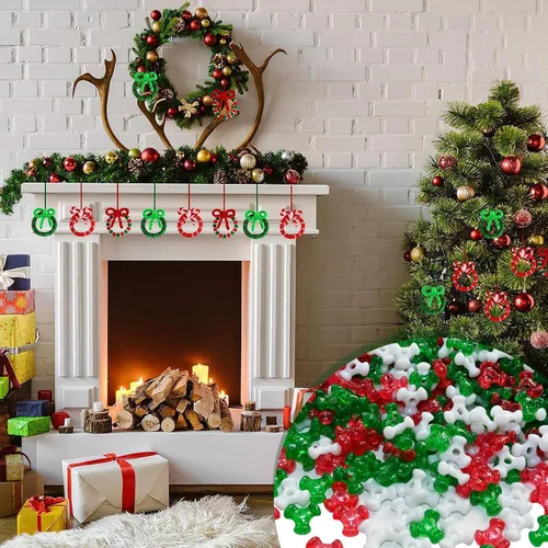 Vista 6 de Amaney - 1000 cuentas de tres cuentas de Navidad con cuentas de bastón de caramelo, verde, rojo y blanco, cuentas para adornos navideños