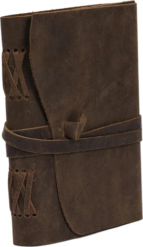Vista 4 de Diario de viaje de cuero, cuaderno encuadernado vintage hecho a mano para hombres y mujeres, acabado antiguo, cuero de búfalo auténtico, papel