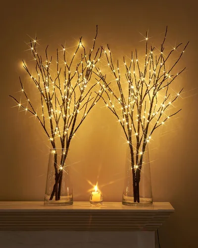 Vista 6 de Birchlitland - Ramas iluminadas para jarrón de 32 pulgadas de alto, 150 luces LED, enchufe, ramas artificiales de sauce marrón con temporizador