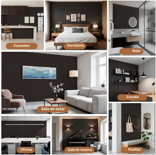 Vista 7 de Paneles acústicos de chapa de madera, paquete de 4 paneles de sonido de 47.2 x 23.6 pulgadas, paneles decorativos de madera grandes para pared