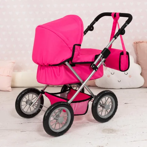 Vista 5 de Bayer: Cochecito de moda - rosa intenso - Incluye bolsa de hombro, se adapta a muñecas de hasta 18 pulgadas, mango ajustable, juego de simulación