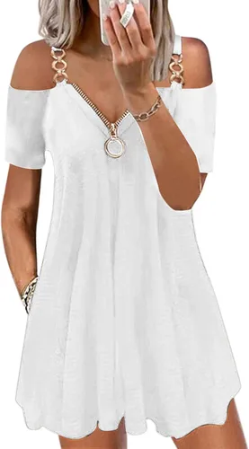 Vista 3 de Vestidos sexys para mujer vestido casual con tirantes en la espalda corto sexy con cuello en V manga abierta a la moda con cremallera para fecha