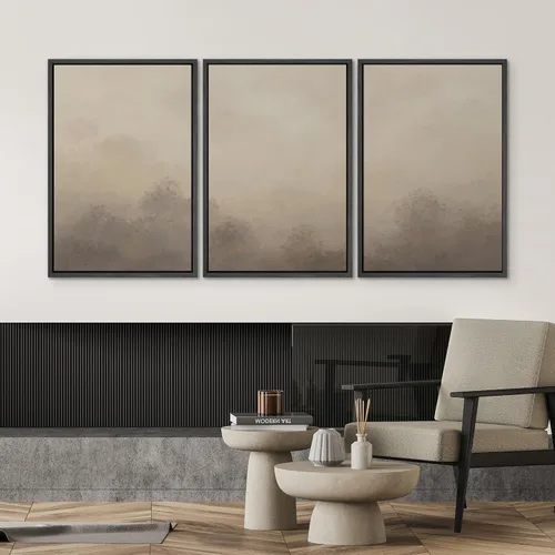 Vista 2 de SIGNWIN Lienzo enmarcado para pared, juego de arte neutro de bosque brumoso, ilustraciones en tono tierra, arte moderno, decorativo, bohemio