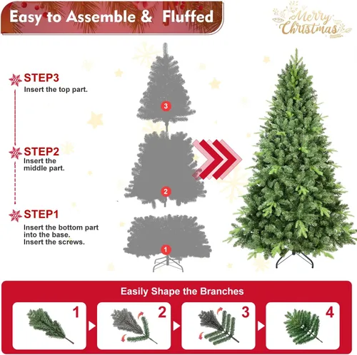 Vista 6 de Árbol de Navidad artificial sin luz de 6 pies, árbol de Navidad de abeto verde festivo con 1296 puntas de rama, árbol de Navidad realista de abeto