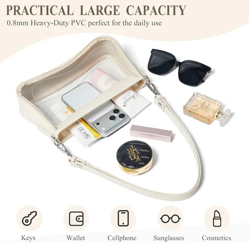 Vista 6 de Bolsa transparente para eventos de estadio, bolsa de hombro, pequeña bolsa transparente con correa ajustable para mujer para conciertos de estadio
