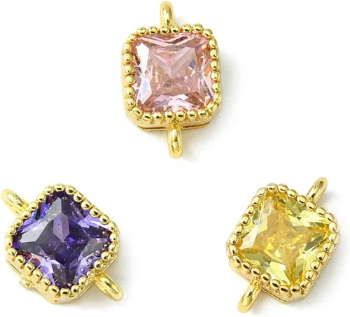 Vista 31 de Ipotkitt - 20 piezas de dijes de cobre con circonita cúbica micropavé en forma de flor con anillo de salto, dijes con forma de planta y flor