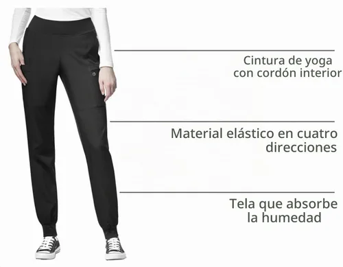 Vista 7 de Pantalón de hospital para mujer con cintura cómoda y estilo jogger, rojo, talla S Negro