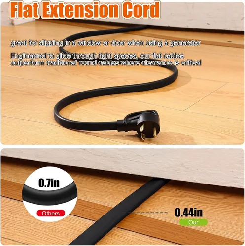 Vista 3 de Tellegloww Cable generador plano para RV NEMA TT-30p a 3X 5-20R/5-15R de 10 Negro