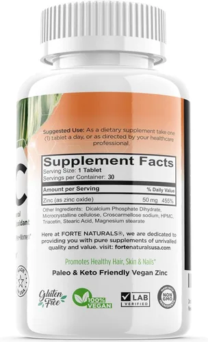Vista 2 de Comprimidos de zinc de 50 mg para estómagos sensibles Fórmula de suplemento suave sin náuseas para usuarios de GLP1 Fácil de tolerar, fabricado