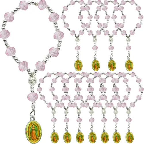 Vista 9 de Pulsera religiosa de cristal, 12 pulseras de Nuestra Señora de Guadalupe para Primera Comunión Bautizo Favor