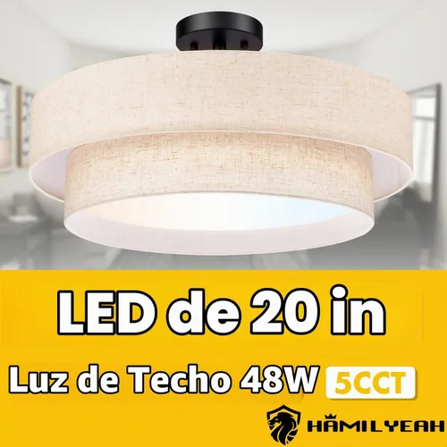 Vista 6 de Hamilyeah Lámpara de techo redonda de montaje semiempotrado de 20 pulgadas, LED de 48 W con pantalla de tela, tambor regulable de doble capa 5CCT 20