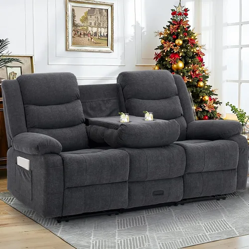 Vista 10 de Korser Sofá reclinable, sofá biplaza reclinable de gran tamaño con consola, sofá reclinable con portavasos y regleta de alimentación empotrada, sofá
