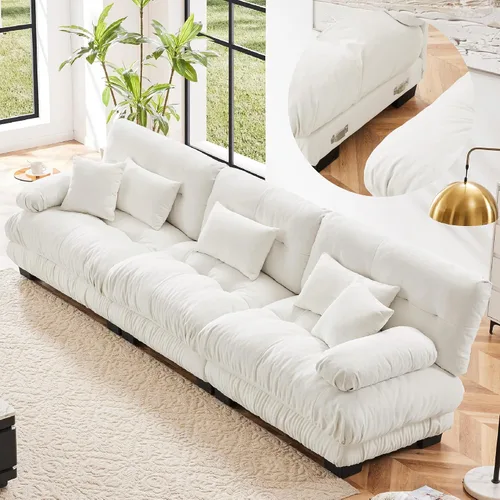 Vista 34 de KEIKI Sofá modular de 94 pulgadas con 4 almohadas, cómodo juego de sofá biplaza Cloud para sofá de asiento profundo suave y profundo, sofá biplaza
