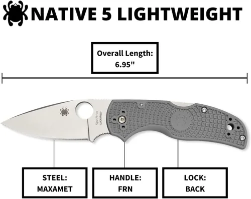 Vista 5 de Spyderco C41 Native 5 Signature - Cuchillo plegable con hoja de acero CPM S30V de 2.95" y mango FRN ligero, Gris Gris, 6.95" Longitud total, 2.95