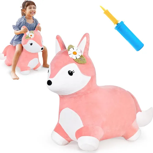 Vista 9 de Hopping Horse, iPlay, iLearn caballo saltarín, inflable, juguetes de felpa de caballo para cabalgar, con bomba (marrón)