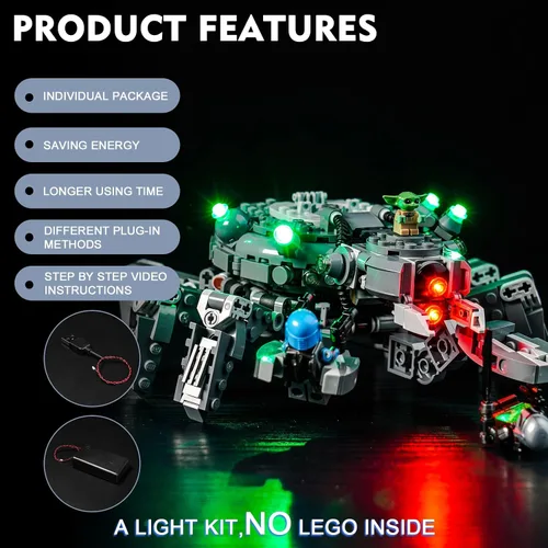 Vista 4 de BrickBling Kit de luz LED compatible con Lego Spider Tank, iluminación creativa compatible con Lego 75361-Sin modelo, solo luces
