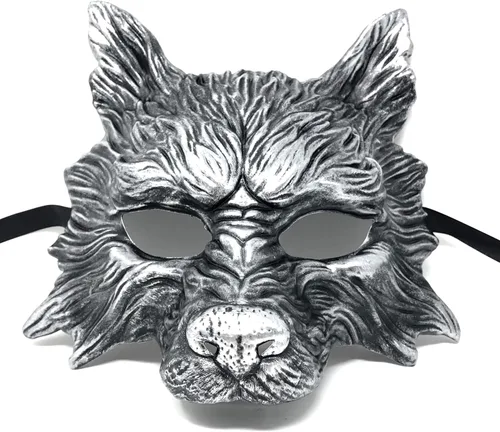 Vista 4 de Máscara de lobo de estilo steampunk, aterrador, terror, diablo, lobo, mascarada, disfraz de Halloween, cosplay, fiesta Negro
