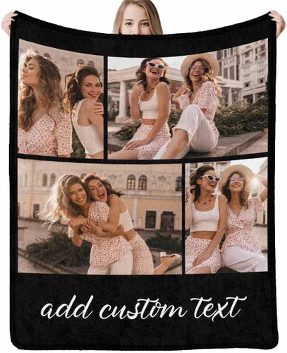 Vista 19 de InterestPrint Manta personalizada con nombre, 6 fotos, manta personalizada para aniversario, boda, para marido, esposa, amantes, 6 tamaños