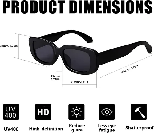 Vista 6 de Lentes de sol rectangulares a granel para mujer, retro, pequeños, de los años 90, Y2K, para despedida de soltera