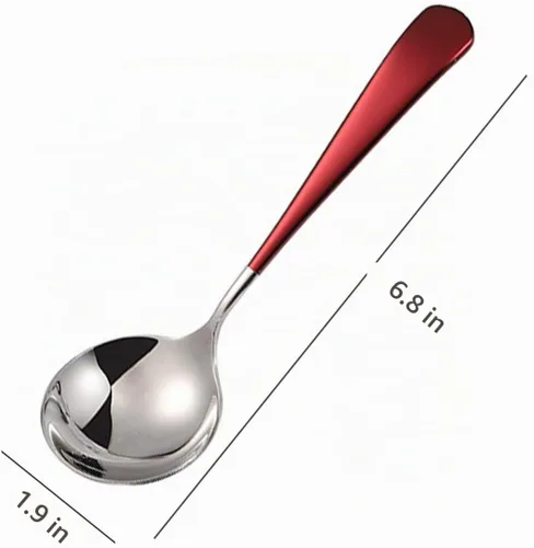 Vista 8 de Cucharas de sopa de acero inoxidable, cucharas de sopa de cabeza redonda 18/10, cuchara coreana moderna de acero inoxidable 304 de mango corto