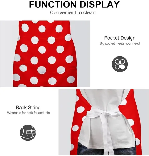 Vista 6 de MUSM Red And White Polka Dots Apron，Classic Vintage Funny with Pockets Aprons,Adjustable Bib Waterdrop Resistant for Kitchen Cooking Restaurant BBQ