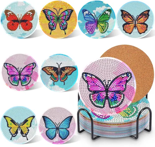 Vista 19 de UPINS 8 piezas de posavasos de arte de diamante bohemio para bebidas, kits de arte de diamante DIY para adultos, niños, principiantes, suministros