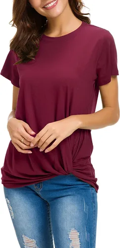 Vista 5 de MSHING Blusa de manga corta con cuello redondo para mujer, cómoda, de algodón, básica