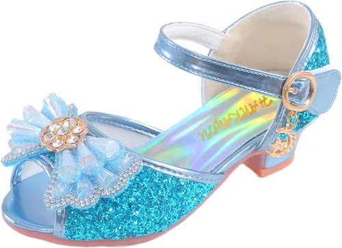 Vista 2 de Zapatos para niñas Sparkle Mary Jane Zapatos de tacón bajo Princesa Flor Boda Fiesta Zapatos de vestir