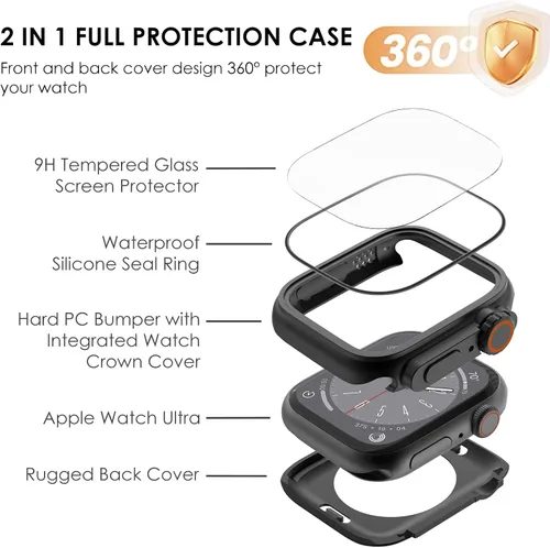 Vista 5 de WINGLE Funda impermeable 2 en 1 para Apple Watch de 1.732 pulgadas (1.732 in) Series 6, 5, 4 SE 【Parece Apple Watch Ultra】, paquete de 2 cubiertas