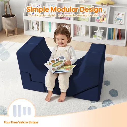 Vista 7 de MeMoreCool Sofá infantil con tobogán y escalera, sofá de espuma convertible Azul marino profundo (sólido)