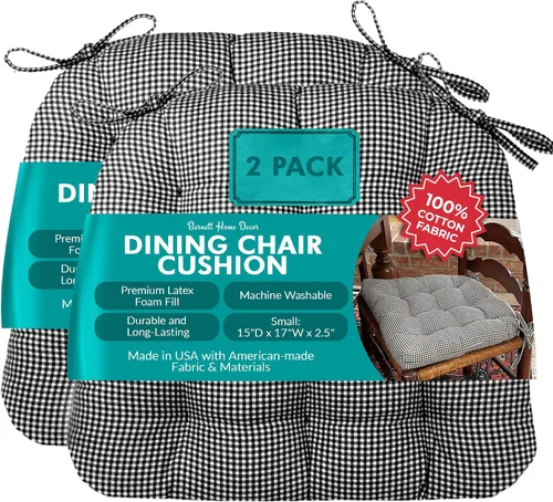 Vista 115 de Barnett Home Decor Ticking Stripe Berlin Blue - Almohadilla para silla de comedor con lazos, tamaño mediano 18, relleno de espuma de látex, lavable