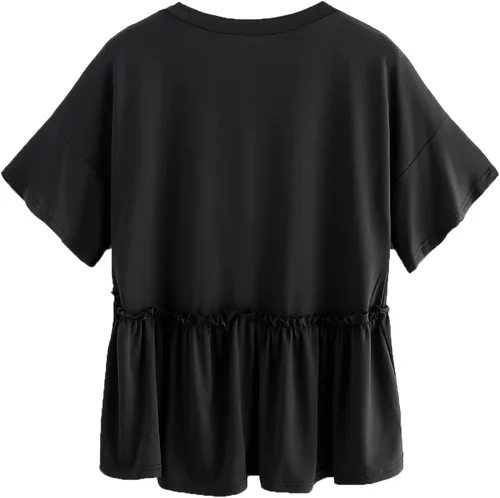 Vista 2 de Romwe de la mujer Loose Ruffle Hem alta baja Peplum de manga corta blusa parte superior